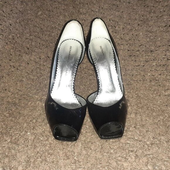 GERARDINA DI MAGGIO-Black Patent D'Orsay Peep Toe-Silver Stiletto-NM-SZ 35 - Picture 4 of 8